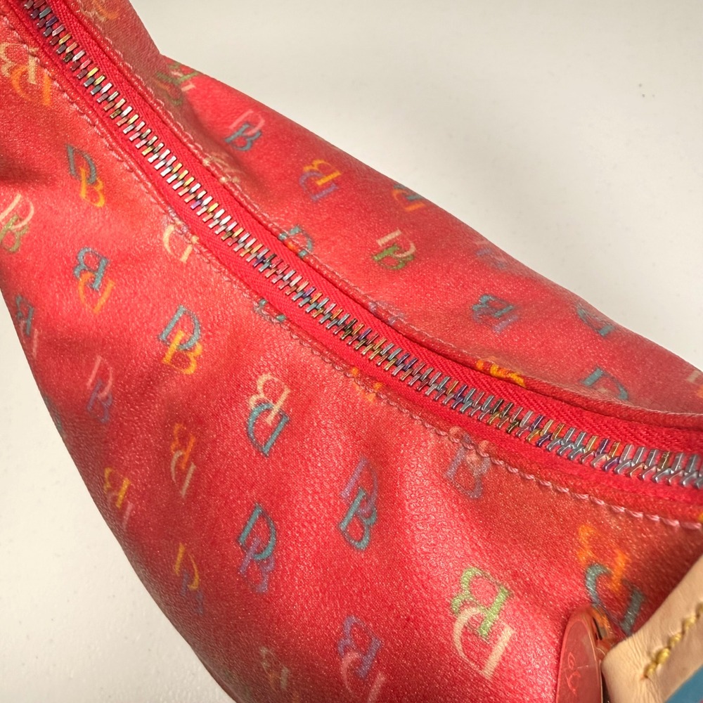 Dooney & Bourke Rainbow Monogram Red Coated Canvas Hobo Bag Y2K Vintage Medium - Picture 3 of 16